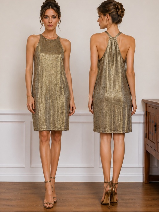 White House Black Market Dresses & Skirts - White House Black Market Metallic Gold Halter Dress